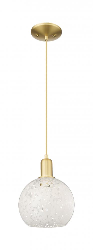 White Mouchette - 1 Light - 8 inch - Satin Gold - Cord hung - Mini Pendant