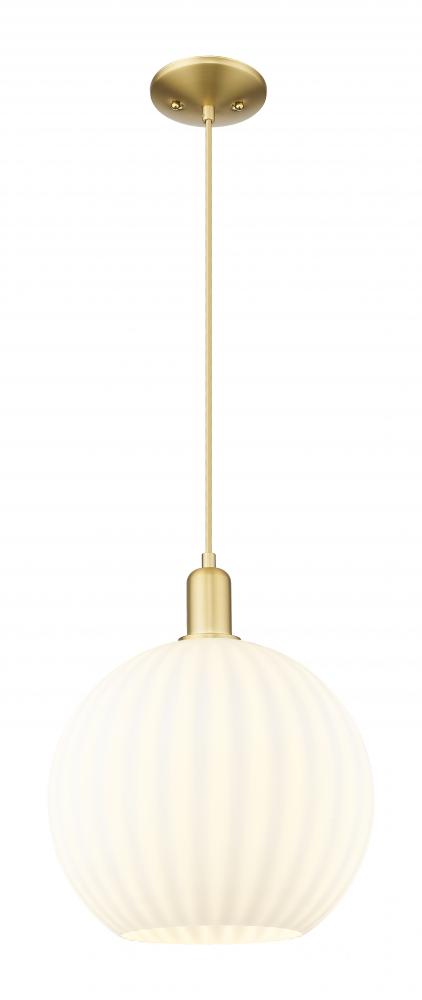White Venetian - 1 Light - 12 inch - Satin Gold - Cord hung - Mini Pendant