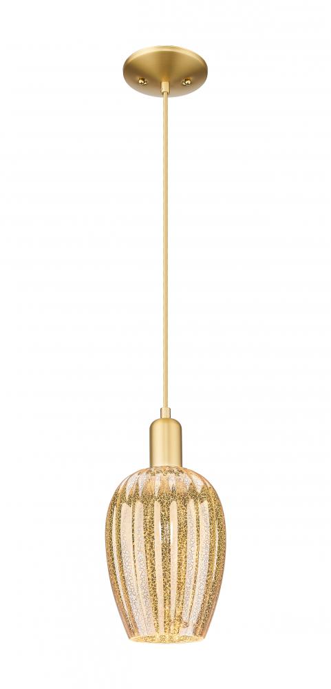 Preston Flute - 1 Light - 6 inch - Satin Gold - Cord hung - Mini Pendant