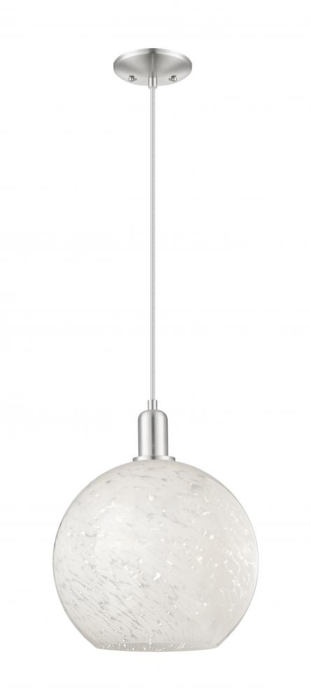White Mouchette - 1 Light - 12 inch - Brushed Satin Nickel - Cord hung - Mini Pendant