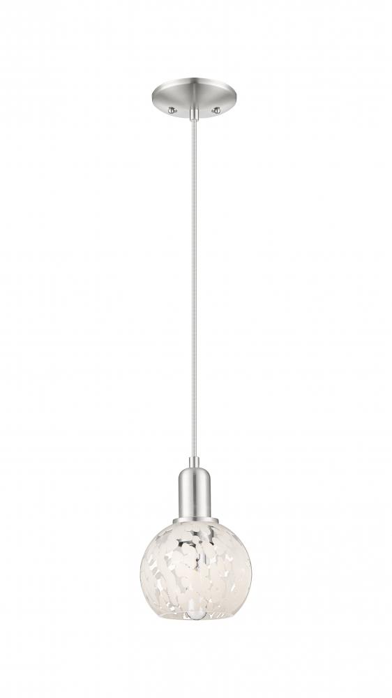 White Mouchette - 1 Light - 6 inch - Brushed Satin Nickel - Cord hung - Mini Pendant