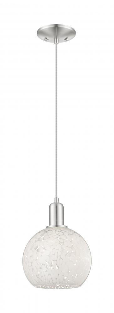 White Mouchette - 1 Light - 8 inch - Brushed Satin Nickel - Cord hung - Mini Pendant