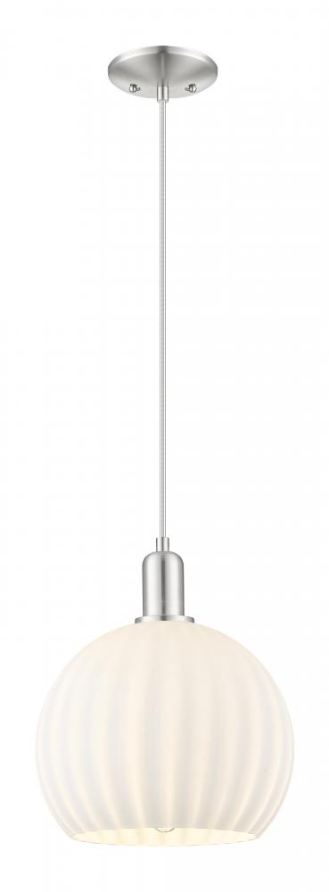 White Venetian - 1 Light - 10 inch - Brushed Satin Nickel - Cord hung - Mini Pendant