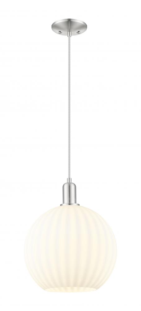 White Venetian - 1 Light - 12 inch - Brushed Satin Nickel - Cord hung - Mini Pendant
