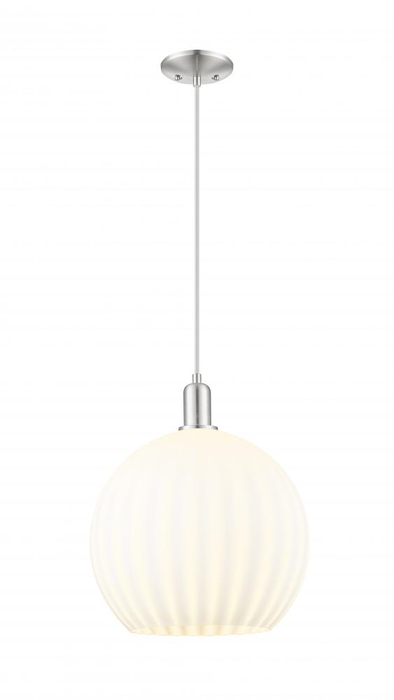 White Venetian - 1 Light - 14 inch - Brushed Satin Nickel - Cord hung - Mini Pendant