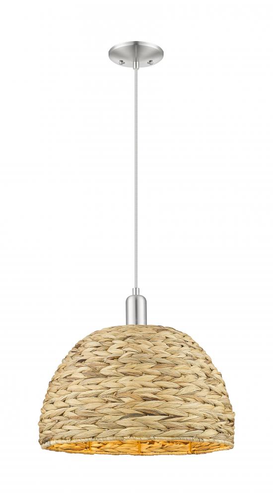 Woven Rattan - 1 Light - 16 inch - Brushed Satin Nickel - Cord hung - Mini Pendant