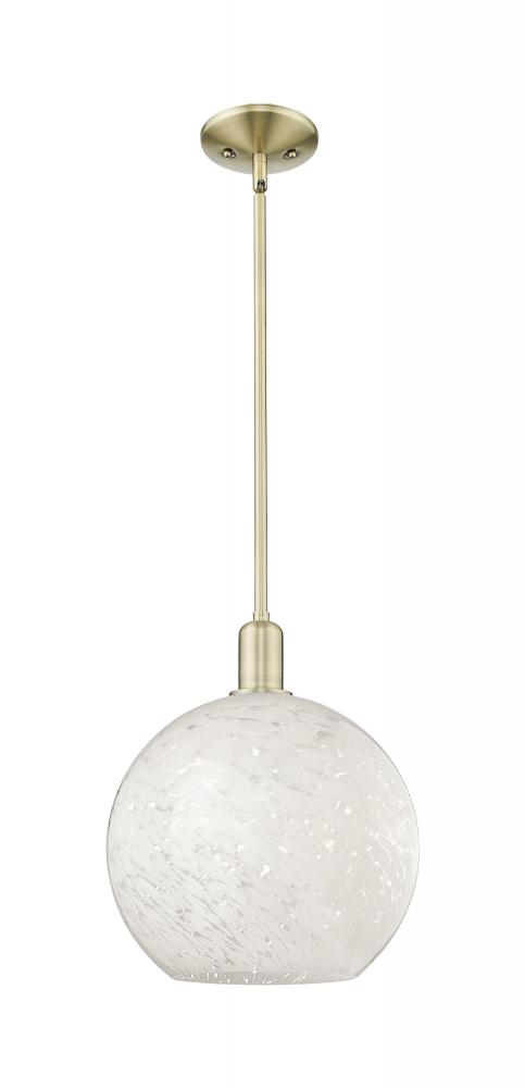 White Mouchette - 1 Light - 12 inch - Antique Brass - Stem hung - Mini Pendant