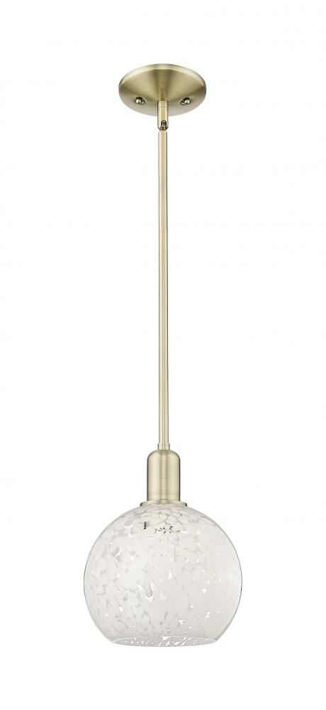 White Mouchette - 1 Light - 8 inch - Antique Brass - Stem hung - Mini Pendant