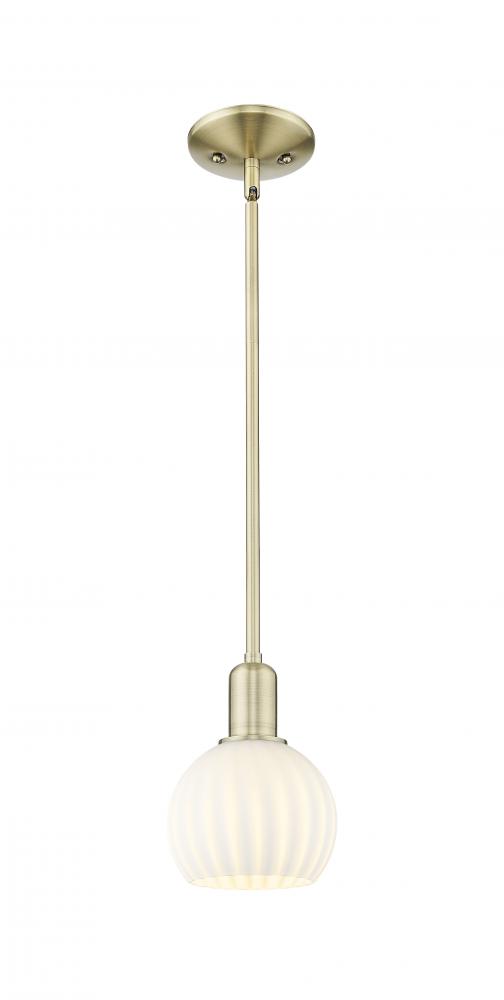 White Venetian - 1 Light - 6 inch - Antique Brass - Stem hung - Mini Pendant