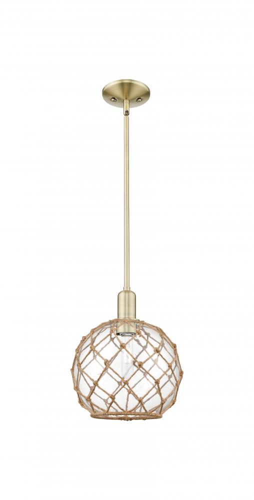 Farmhouse Rope - 1 Light - 10 inch - Antique Brass - Stem hung - Mini Pendant