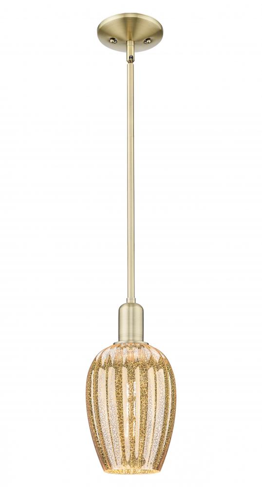 Preston Flute - 1 Light - 6 inch - Antique Brass - Mini Pendant