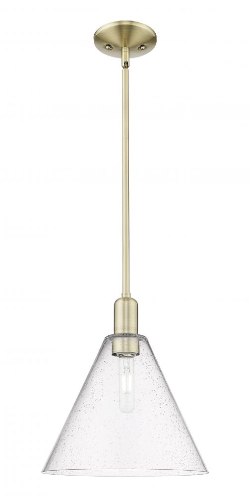 Berkshire Glass - 1 Light - 12 inch - Antique Brass - Stem hung - Mini Pendant