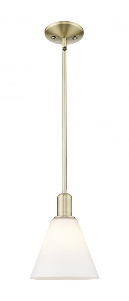 Berkshire Glass - 1 Light - 8 inch - Antique Brass - Stem hung - Mini Pendant