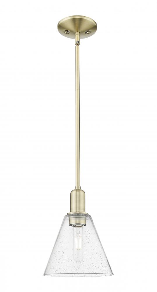 Berkshire Glass - 1 Light - 8 inch - Antique Brass - Stem hung - Mini Pendant
