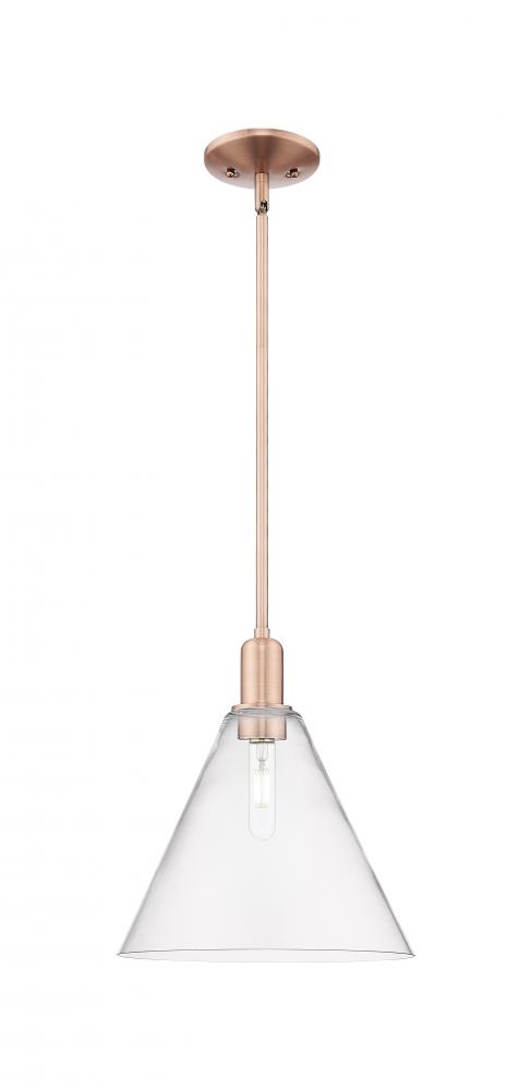Berkshire Glass - 1 Light - 12 inch - Antique Copper - Stem hung - Mini Pendant