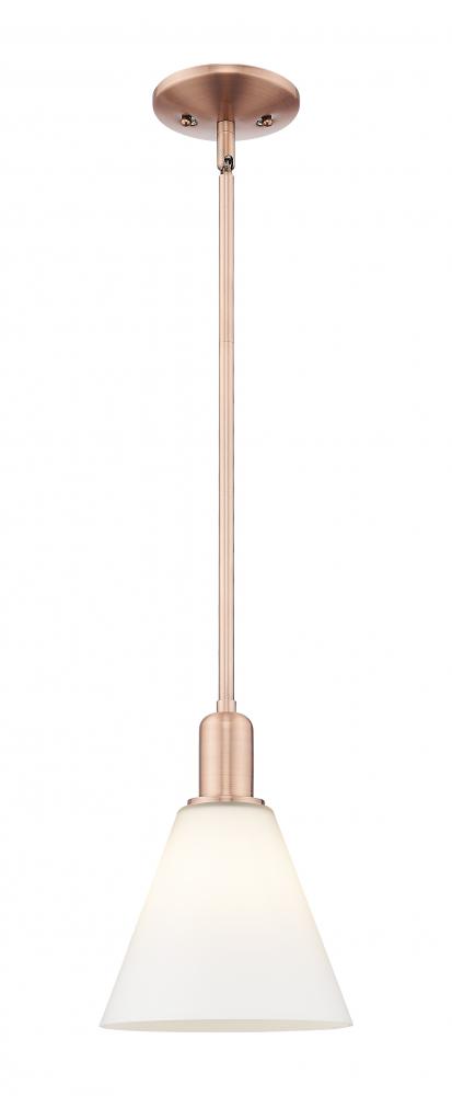 Berkshire Glass - 1 Light - 8 inch - Antique Copper - Stem hung - Mini Pendant