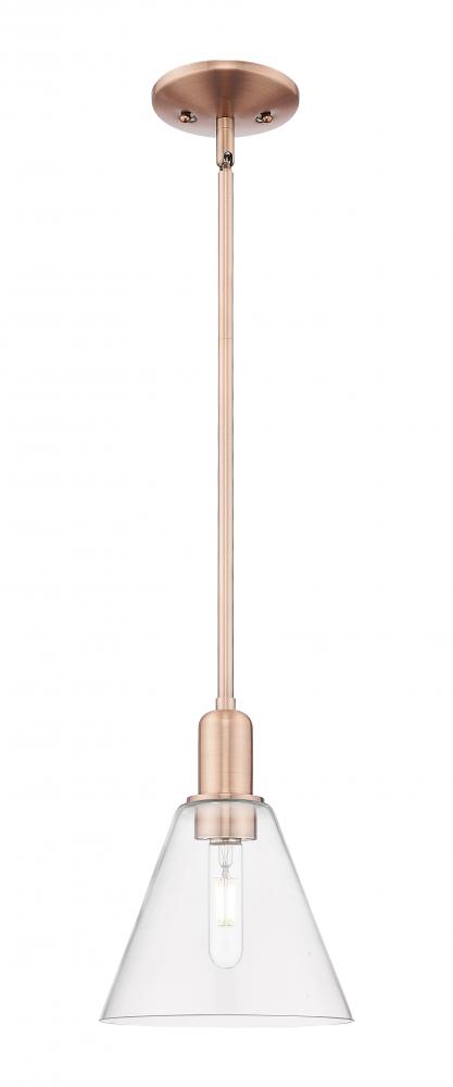 Berkshire Glass - 1 Light - 8 inch - Antique Copper - Stem hung - Mini Pendant