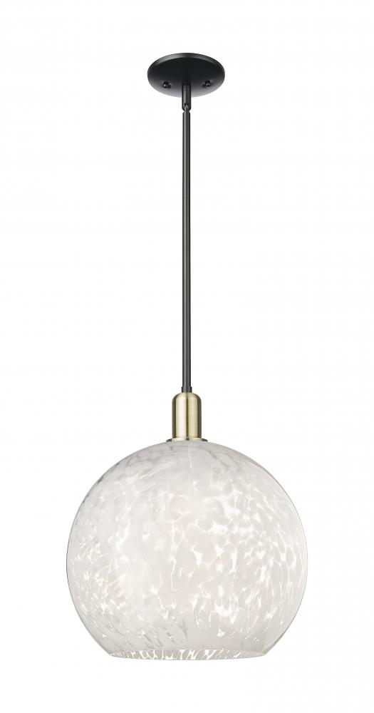 White Mouchette - 1 Light - 14 inch - Black Antique Brass - Stem hung - Mini Pendant