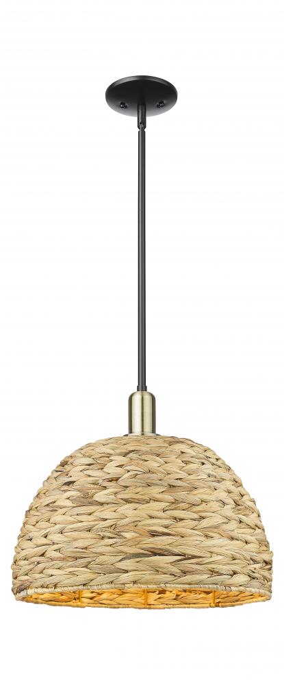 Woven Rattan - 1 Light - 16 inch - Black Antique Brass - Stem hung - Mini Pendant