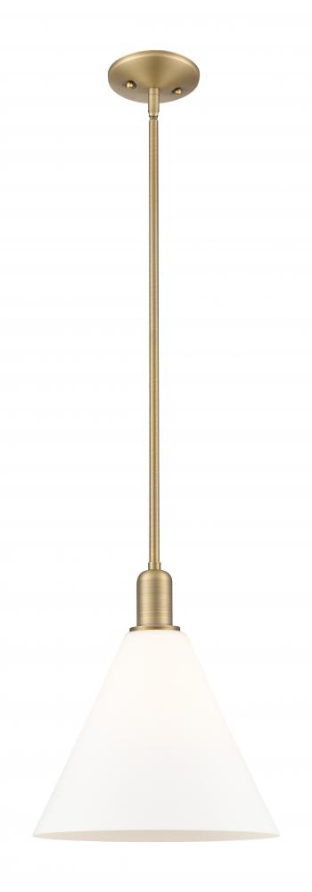 Berkshire Glass - 1 Light - 12 inch - Brushed Brass - Stem hung - Mini Pendant