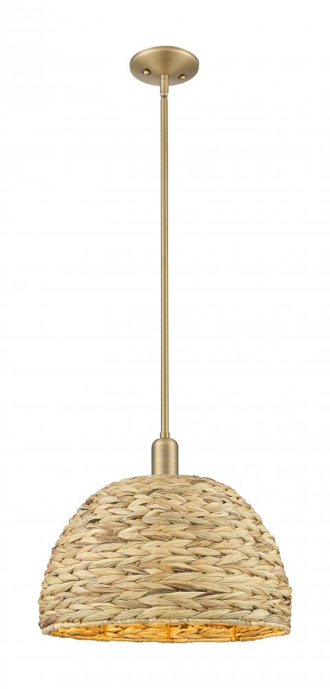 Woven Rattan - 1 Light - 16 inch - Brushed Brass - Stem hung - Mini Pendant