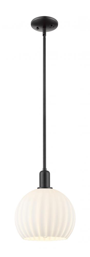 White Venetian - 1 Light - 10 inch - Matte Black - Stem hung - Mini Pendant