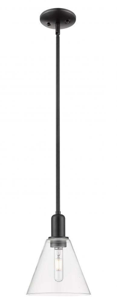 Berkshire Glass - 1 Light - 8 inch - Matte Black - Stem hung - Mini Pendant