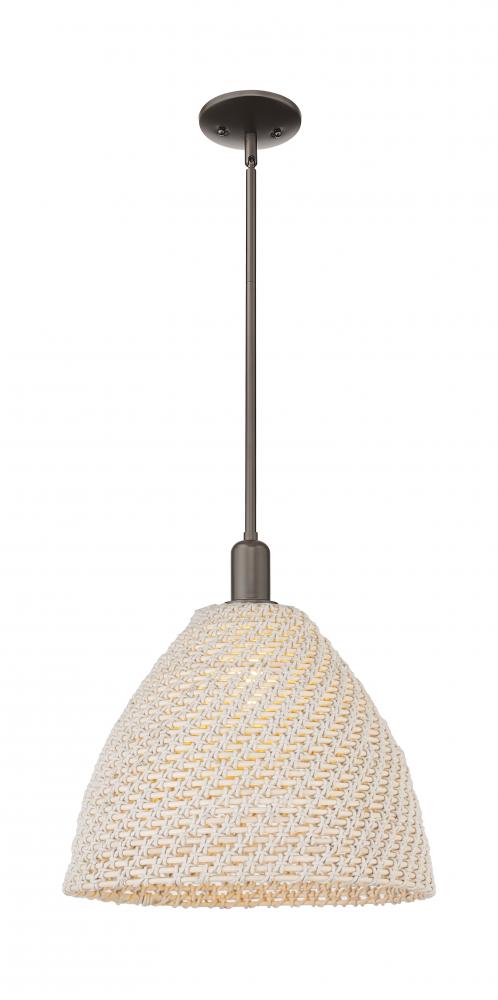 Woven Rattan - 1 Light - 16 inch - Oil Rubbed Bronze - Stem hung - Mini Pendant