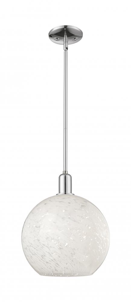 White Mouchette - 1 Light - 12 inch - Polished Chrome - Stem hung - Mini Pendant
