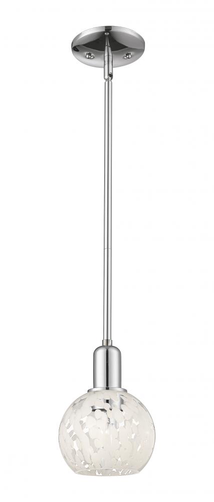 White Mouchette - 1 Light - 6 inch - Polished Chrome - Stem hung - Mini Pendant