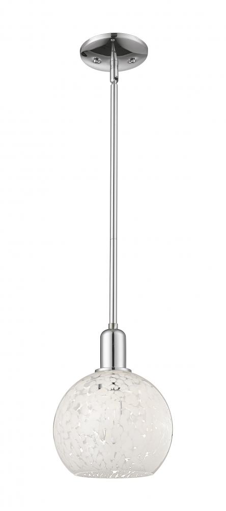White Mouchette - 1 Light - 8 inch - Polished Chrome - Stem hung - Mini Pendant