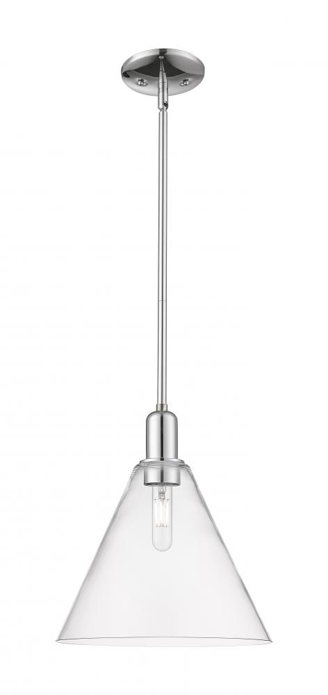 Berkshire Glass - 1 Light - 12 inch - Polished Chrome - Stem hung - Mini Pendant
