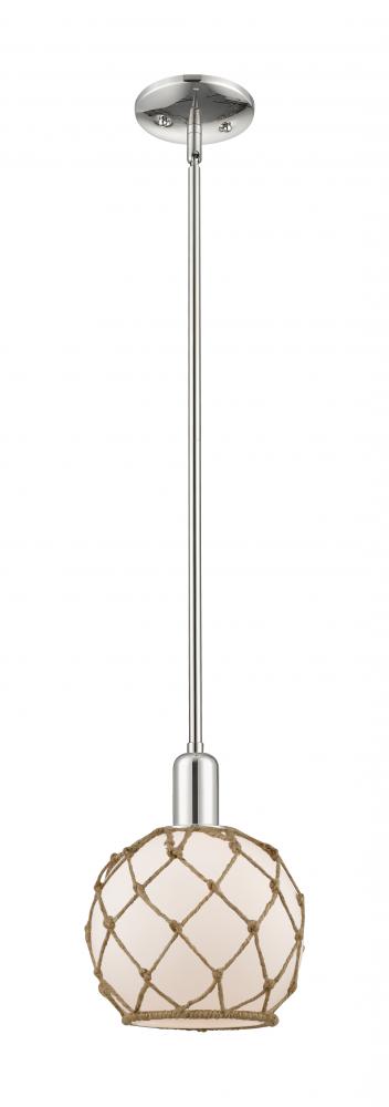 Farmhouse Rope - 1 Light - 8 inch - Polished Nickel - Stem hung - Mini Pendant