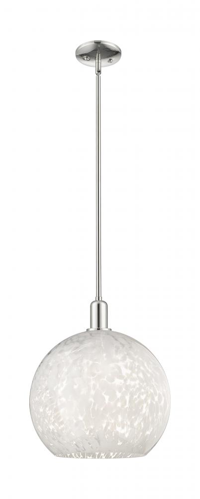 White Mouchette - 1 Light - 14 inch - Polished Nickel - Stem hung - Mini Pendant