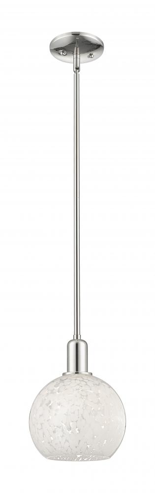 White Mouchette - 1 Light - 8 inch - Polished Nickel - Stem hung - Mini Pendant
