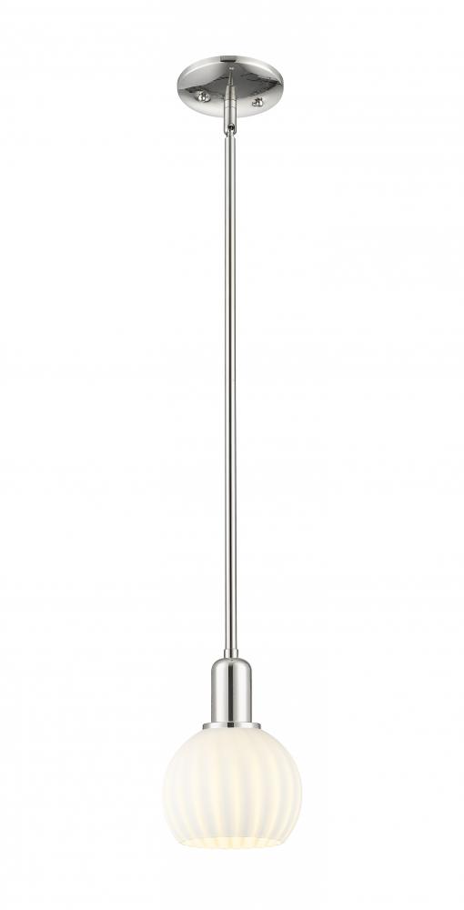 White Venetian - 1 Light - 6 inch - Polished Nickel - Stem hung - Mini Pendant