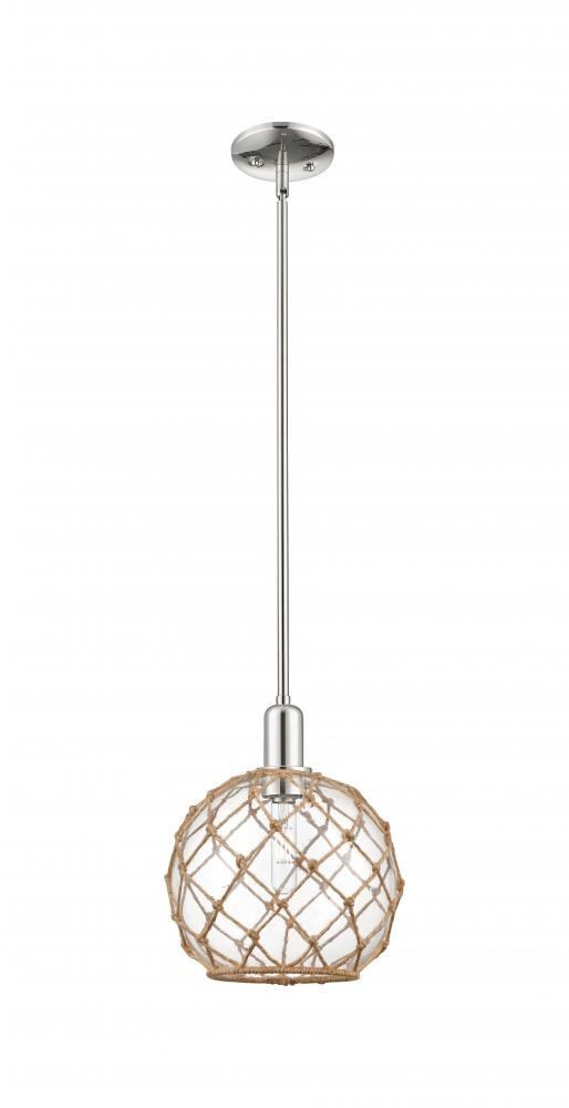 Farmhouse Rope - 1 Light - 10 inch - Polished Nickel - Stem hung - Mini Pendant