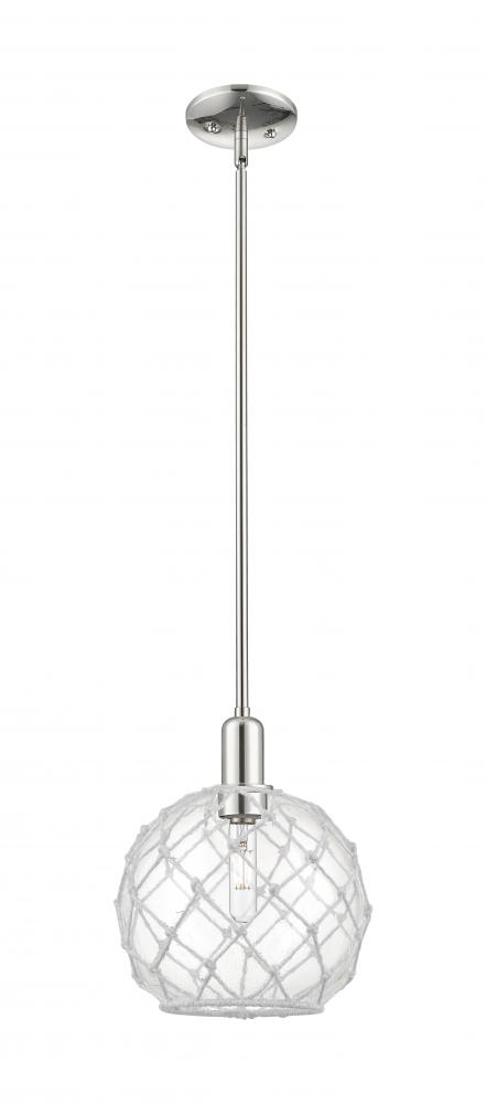 Farmhouse Rope - 1 Light - 10 inch - Polished Nickel - Stem hung - Mini Pendant