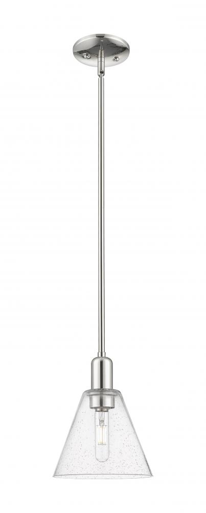 Berkshire Glass - 1 Light - 8 inch - Polished Nickel - Stem hung - Mini Pendant