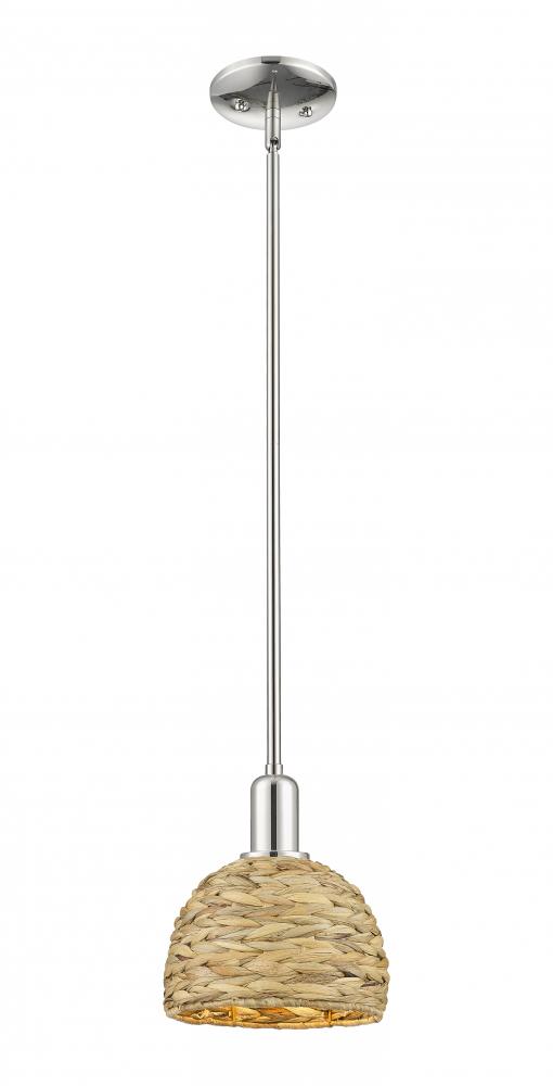 Woven Rattan - 1 Light - 8 inch - Polished Nickel - Mini Pendant