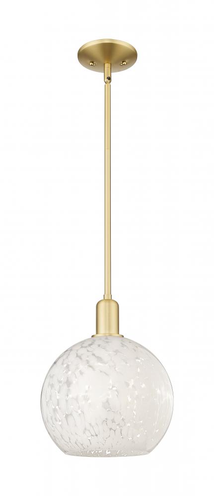 White Mouchette - 1 Light - 10 inch - Satin Gold - Stem hung - Mini Pendant