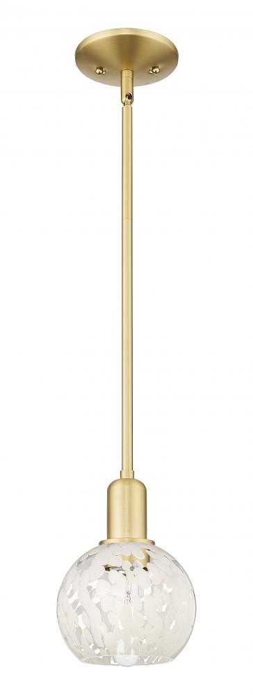 White Mouchette - 1 Light - 6 inch - Satin Gold - Stem hung - Mini Pendant