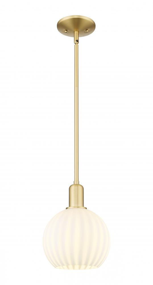 White Venetian - 1 Light - 8 inch - Satin Gold - Stem hung - Mini Pendant
