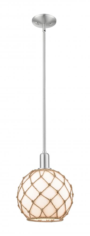Farmhouse Rope - 1 Light - 10 inch - Brushed Satin Nickel - Stem hung - Mini Pendant