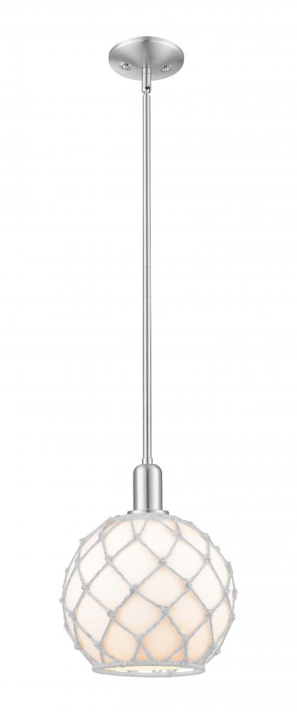 Farmhouse Rope - 1 Light - 10 inch - Brushed Satin Nickel - Stem hung - Mini Pendant