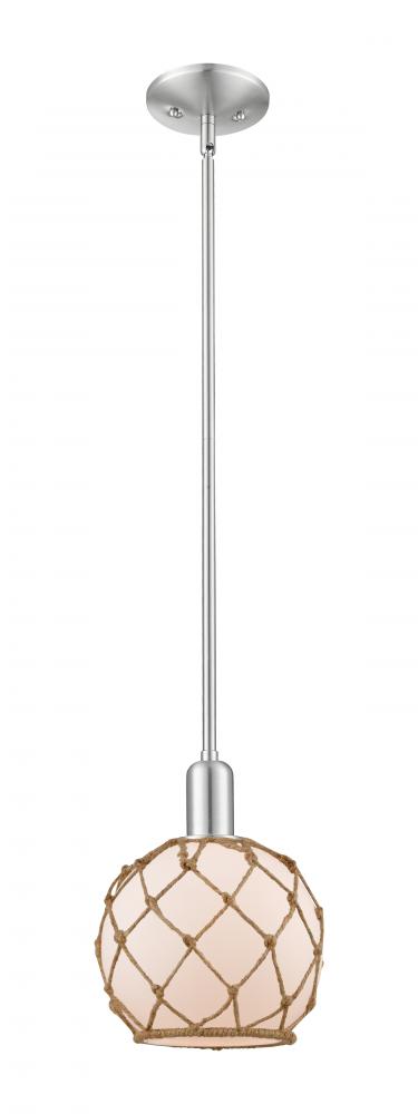 Farmhouse Rope - 1 Light - 8 inch - Brushed Satin Nickel - Stem hung - Mini Pendant