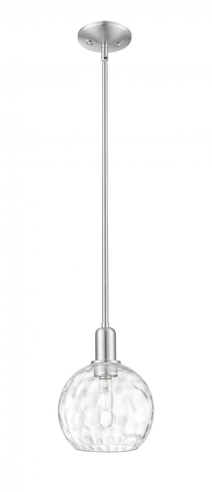 Athens Water Glass - 1 Light - 8 inch - Brushed Satin Nickel - Stem hung - Mini Pendant