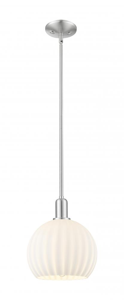 White Venetian - 1 Light - 10 inch - Brushed Satin Nickel - Stem hung - Mini Pendant