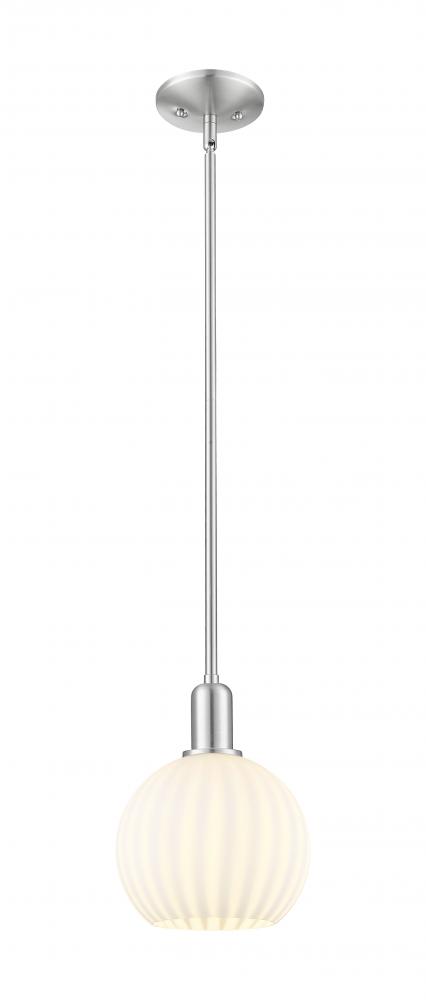 White Venetian - 1 Light - 8 inch - Brushed Satin Nickel - Stem hung - Mini Pendant