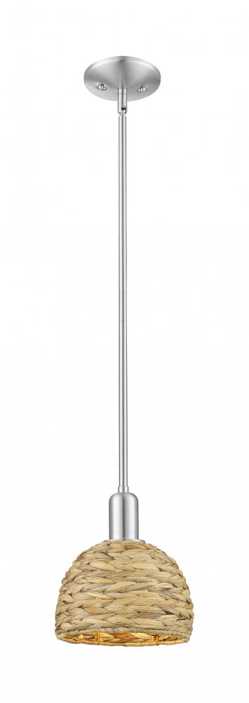 Woven Rattan - 1 Light - 8 inch - Satin Nickel - Mini Pendant
